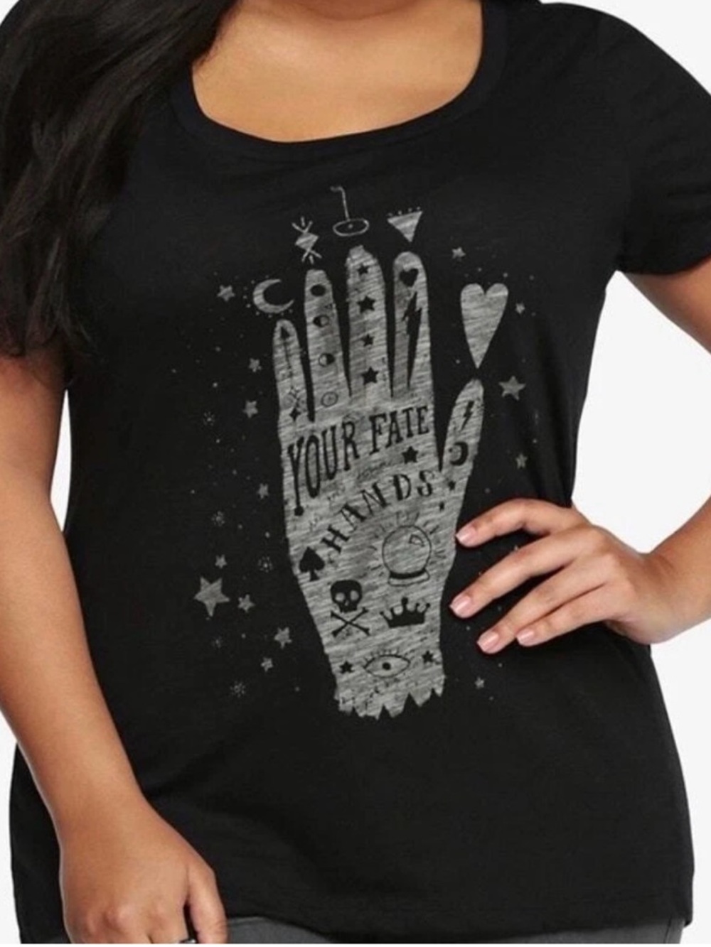 Torrid Black Graphic Tee Size 2 Palm Reading Fate Hands Shirt (2X)